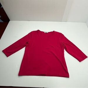Kettlewell Womens Pink Red Popover Top Large LL 3/4 Sleeve V-Neck Fitted Stretch